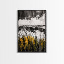 Ocean, Grass, Stormy Weather, Framed Canvas Print, Black and White Seascape, Modern Minimalist Art, Coastal Living, Neutral Wall Decor