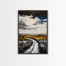 Pathway, Open Fields, Framed Canvas Print, Rustic Landscape, Countryside Decor, Farmhouse Wall Art, Neutral Tones, Home Gift Idea