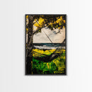 Hammock Breeze, Ocean View, Beach Retreat, Tropical Wall Art, Nature Decor, Black and White Painting, Framed Canvas Print, Coastal Vibes