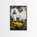 Lighthouse, Coastal Landscape, Nautical Home Art, Black and White Wall Art, Cape Cod Decor, Modern Rustic, Framed Canvas Print, Gift Idea