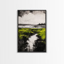 Marsh, Coastal Greenery, Landscape Wall Art, Framed Canvas Print, Nature Aesthetic, Living Room Decor, Serene Scenic View, Rustic Style