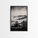 Misty Coast, Black White Art, Framed Canvas Print, Coastal Landscape, Foggy Ocean, Living Room Art, Nautical Decor, Monochrome Art