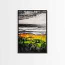 Golden Meadow, Wild Grasses, Tranquil Beach, Framed Canvas Print, Nature Wall Art, Fall Decor, Minimalist Landscape