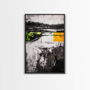 Minimalist Landscape, Abstract Nature, Modern Print, Contemporary Painting, Black and White, Green Accents, Framed Canvas Print, Bedroom Art