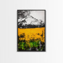 Golden Fields, Mountain Wall Art, Abstract Landscape, Bold Yellow, Rustic Decor, Autumn Artwork, Modern Painting, Framed Canvas Print