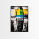 Abstract Surfboard, Colorful Beach Art, Modern Coastal Decor, Surfer Gift, Framed Canvas Print, Boho Wall Art, Bedroom Wall Art