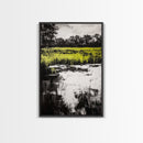Marshland Reflections, Nature Landscape, Black and White Wall Art, Rustic Home Decor, Framed Canvas Print, Minimalist Aesthetic, Office Art