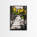 Wooden Dock View, Lake House Art, Nature Landscape Print, Rustic Wall Decor, Framed Canvas Print, Black and White Photography, Cabin Art