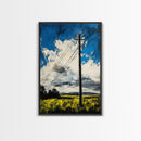Power Lines, Rural Landscape, Country Wall Art, Modern Farmhouse Decor, Yellow Field Canvas Print, Minimalist Wall Art, Office Wall Decor