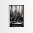 Forest Landscape, Black and White Tree Art, Moody Woodland Scene, Rustic Nature Wall Decor, Cabin Home Artwork, Framed Canvas Print