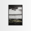Stormy Beach, Coastal Wall Art, Black White Ocean, Framed Canvas Print, Dramatic Seascape, Nautical Home Decor, Modern Minimalist