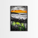 Sunset Ocean, Coastal Wall Art, Black White Seascape, Framed Canvas Print, Beach House Decor, Dramatic Sky, Nautical Artwork
