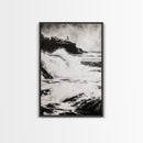 Ocean Waves, Seascape Painting, Framed Canvas Print, Beach House Decor, Nautical Wall Art, Black and White Art, Coastal Living Room