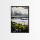 Ocean Waves, Storm Clouds, Coastal Drama, Seascape Wall Art, Framed Canvas Print, Modern Home Decor, Blue Gray Tones, Beach Aesthetic