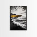 Golden Cliffs, Ocean Landscape, Beach House Wall Art, Canvas Print, Coastal Scene, Black and White Painting, Sunset Inspired Decor