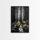 Redwood Forest, Tall Trees, Nature Path, Canvas Print, Moody Wall Art, Black and White Painting, Rustic Home Decor, Cabin Artwork