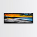 Dramatic Beach Sunset, Golden Coastal Painting, Moody Ocean Wall Art, Vibrant Seascape Print, Tropical Home Decor, Framed Canvas Print