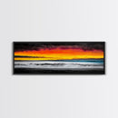 Fiery Sunset, Beach Scene, Ocean Waves, Vibrant Seascape, Framed Canvas Print, Living Room Art, Modern Coastal Wall Art, Beach House Decor
