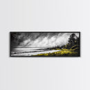 Stormy Coast, Dramatic Sky, Seaside Serenity, Framed Canvas Print, Black and White Art, Large Wall Decor, Living Room Statement