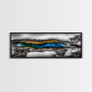 Hot Spring, Geothermal Pool Art, Abstract Nature, Deep Blue and Gold, Black and White Contrast, Unique Wall Decor, Framed Canvas Print