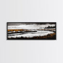 Snowy River Artwork, Mountain Landscape Painting, Rustic Winter Decor, Black and White Wall Art, Nature Print, Living Room Art, Canvas Print