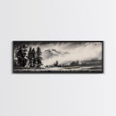 Mountain, Misty Landscape, Black and White, Forest, Framed Canvas Print, Large Wall Art, Minimalist Art, Modern Home Decor, Bedroom Wall Art