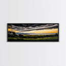Golden Field, Sunset Overlook, Nature Landscape, Framed Canvas Print, Dramatic Sky, Rolling Hills, Rustic Farmhouse Decor, Large Wall Art