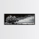 Monochrome Tree Art, Dramatic Nature Painting, Black and White Wall Decor, Minimalist Forest Print, Modern Office Art, Framed Canvas Print