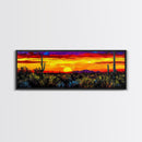 Desert Sunset Art, Vibrant Cactus Painting, Warm Boho Landscape, Southwestern Wall Decor, Bold Nature Print, Framed Canvas Print