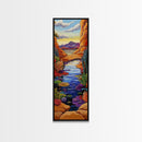Pond Lilies, Canyon Scene, Framed Canvas Print, colorful lily pond canyon art, desert blooms, bold nature painting, dining room wall art