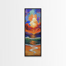 Ocean Sunset, Waves Painting, Framed Canvas Print, dramatic beach sunset, crashing waves, bold seascape, boho home decor, bathroom wall art