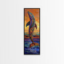 Dolphin Ocean, Sunset Splash, Vibrant marine wall decor Framed Canvas Print, colorful coastal boho art, beach house wall art