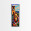 Village Steps, Warm Colors, Terracotta Homes, Canvas Print, vibrant street view painting, boho rustic style, hallway or kitchen wall art