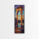 Archway, Sunset, Stone Portal, Dreamscape Framed Canvas Print, Mediterranean Wall Art, Spiritual Decor, Eclectic Entryway Accent, Sunset Painting