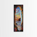 Ocean, Sunset, Archway, View, Framed Canvas Print, Coastal wall decor, tropical beach art, vibrant living room painting, boho landscape style