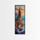 Cliff, Ocean, Wildflowers, Waves, Framed Canvas Print, Coastal nature wall art, vibrant landscape decor, colorful living room painting
