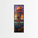 Jellyfish, Ocean, Fantasy, Color, Framed Canvas Print, Underwater coastal wall art, vibrant kids room decor, marine boho style painting