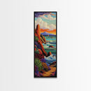 Coastal, Sunset, Seascape, Vibes, Framed Canvas Print of ocean cliffs and crashing waves, modern coastal wall art, beach house decor