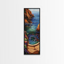 Ocean, Vortex, Cliffside, Landscape, Framed Canvas Print with ocean whirlpool, mystical seascape, fantasy art, coastal bathroom wall art