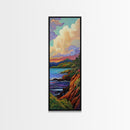 Coastal, Sunset, Cliffs, Horizon, Framed Canvas Print, Bold ocean view in painterly style, perfect Living Room Wall Art or Nature Inspired Decor