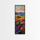 Wildflower Valley, Hillside, Sunset – Canvas Print fall landscape, boho decor, living room wall art, colorful nature art, autumn painting