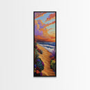 Seaside Sunset, Floral, Ocean Pathway Canvas Print, Vibrant Beach Decor, Coastal Hallway Wall Art, Bold Bohemian Beach Painting