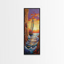 Sailboat Sunset, Cliff, Canvas Print, Vibrant Nautical Wall Art, Boho Coastal Decor, Adventure Beach House Living Room Statement
