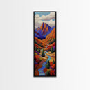 Autumn River, Bold Mountains, Canyon, Nature Wall Decor, Framed Canvas Print, Fall Living Room Art, Colorful Landscape Style