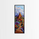 Trail Path, Wildflowers, Mountain View, Nature Escape Scene, Framed Canvas Print, Rustic Boho Wall Art, Cabin Entryway Decor