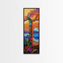 Sunset Waves, Flowers, Canvas Print, Tropical sunset beach painting with waves and floral details, boho decor, hallway wall art