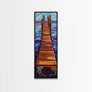 Dock Ocean, Pier, Framed Canvas Print, Seaside Wall Art, Nautical Coastal Decor, Whimsical Ocean Painting, Beach House Style