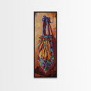 Bag Ribbon, Textiles, Fiesta - Framed Canvas Print boho textile wall art, vibrant folk art style, colorful entryway decor, Fall home accent