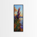 Feather Grass, Sunset Field, Colorful Coastal Landscape, Framed Canvas Print, Boho Bedroom Wall Art, Nature Inspired Living Room Decor