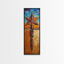 Star Cross, Colorful Sky, Spiritual Folk Symbol, Framed Canvas Print, Southwestern Wall Art, Vibrant Entryway Decor, Festive Religious Art